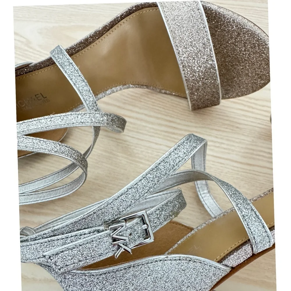 MICHAEL KORS Astrid 2-Tone Glitter Embellished Ankle Wrap Evening Sandal 37.5